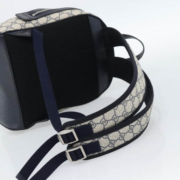GUCCI GG Supreme Sherry Line Backpack PVC Navy Silver Red 547965 Auth ka4697SAM