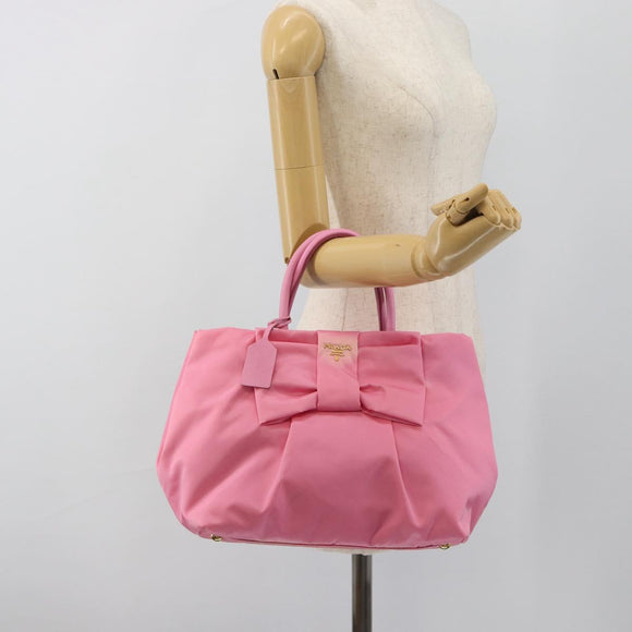 PRADA Hand Bag Nylon Pink Gold Auth ka4702A