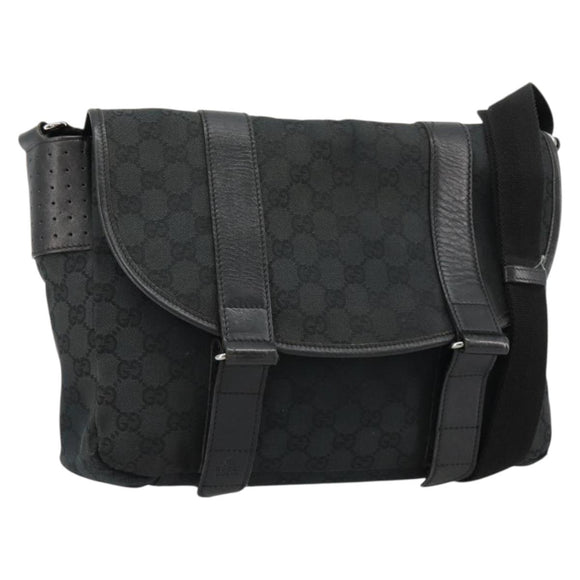 GUCCI GG Canvas Shoulder Bag Black Silver 145859 Auth ka4704