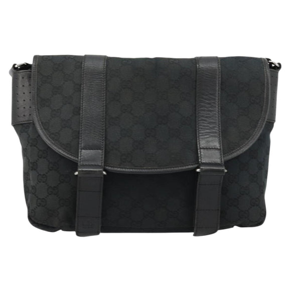 GUCCI GG Canvas Shoulder Bag Black Silver 145859 Auth ka4704
