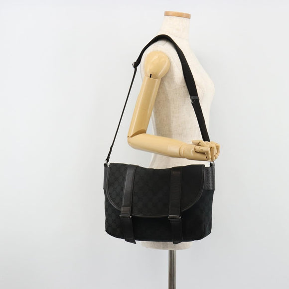 GUCCI GG Canvas Shoulder Bag Black Silver 145859 Auth ka4704