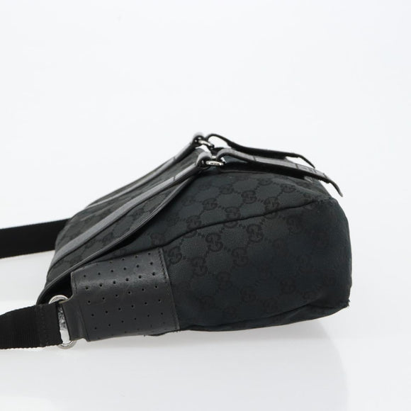 GUCCI GG Canvas Shoulder Bag Black Silver 145859 Auth ka4704