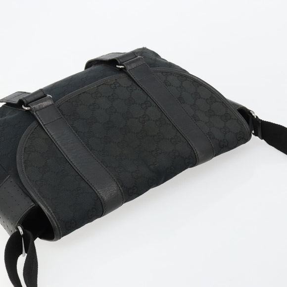 GUCCI GG Canvas Shoulder Bag Black Silver 145859 Auth ka4704