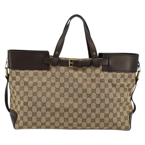 GUCCI GG Canvas Hand Bag Beige Gold 106251 Auth ka4707