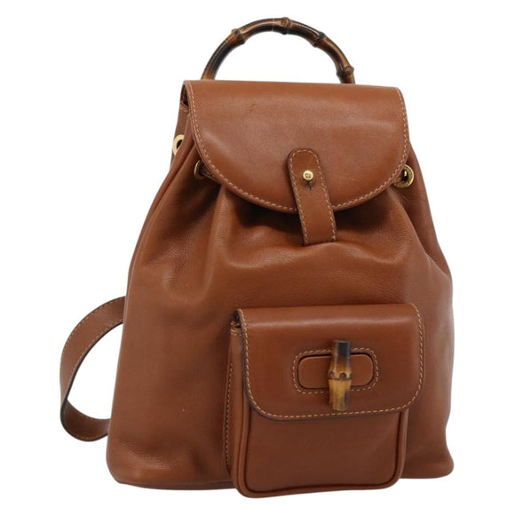 GUCCI Bamboo Backpack Leather Brown Gold 003 1998 0030 Auth ka4712