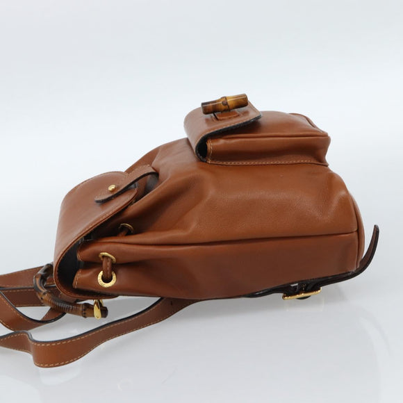 GUCCI Bamboo Backpack Leather Brown Gold 003 1998 0030 Auth ka4712
