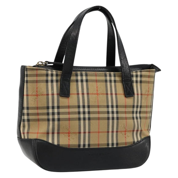BURBERRY Nova Check Hand Bag Canvas Leather Beige Gold Auth ka4713A