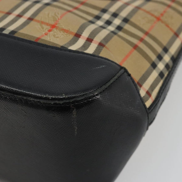 BURBERRY Nova Check Hand Bag Canvas Leather Beige Gold Auth ka4713A
