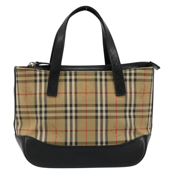 BURBERRY Nova Check Hand Bag Canvas Leather Beige Gold Auth ka4713A
