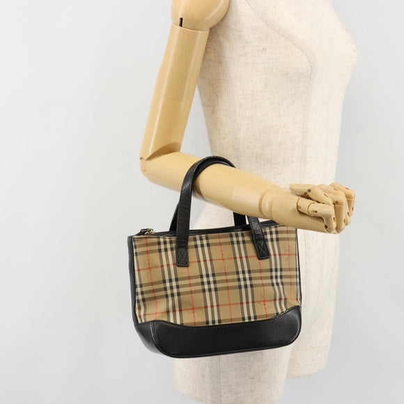 BURBERRY Nova Check Hand Bag Canvas Leather Beige Gold Auth ka4713A