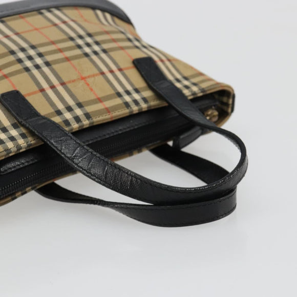 BURBERRY Nova Check Hand Bag Canvas Leather Beige Gold Auth ka4713A