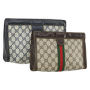 GUCCI GG Supreme Web Sherry Line Clutch Bag PVC 2 Set Navy Beige Auth ka472-1