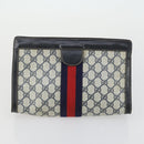 GUCCI GG Supreme Web Sherry Line Clutch Bag PVC 2 Set Navy Beige Auth ka472-2