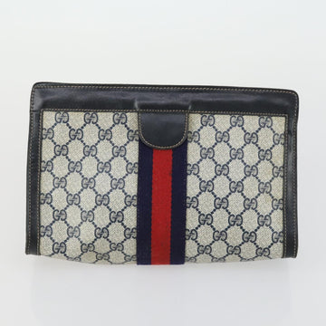 GUCCI GG Supreme Web Sherry Line Clutch Bag PVC 2 Set Navy Beige Auth ka472 - 0