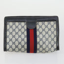 GUCCI GG Supreme Web Sherry Line Clutch Bag PVC 2 Set Navy Beige Auth ka472-3