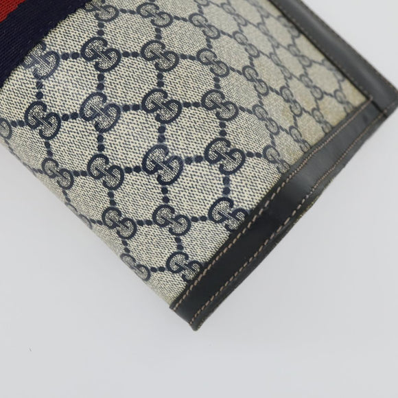 GUCCI GG Supreme Web Sherry Line Clutch Bag PVC 2 Set Navy Beige Auth ka472