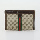 GUCCI GG Supreme Web Sherry Line Clutch Bag PVC 2 Set Navy Beige Auth ka472-9