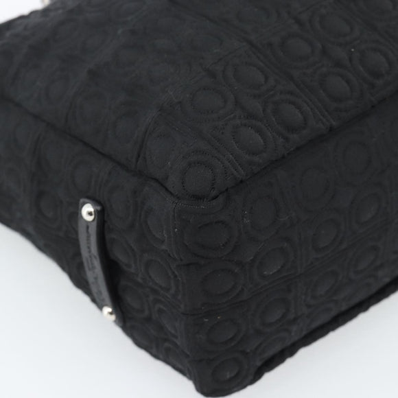 Salvatore Ferragamo Gancini Tote Bag Canvas Leather Black Silver Auth ka4727A