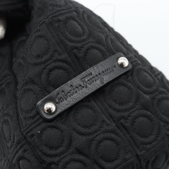 Salvatore Ferragamo Gancini Tote Bag Canvas Leather Black Silver Auth ka4727A