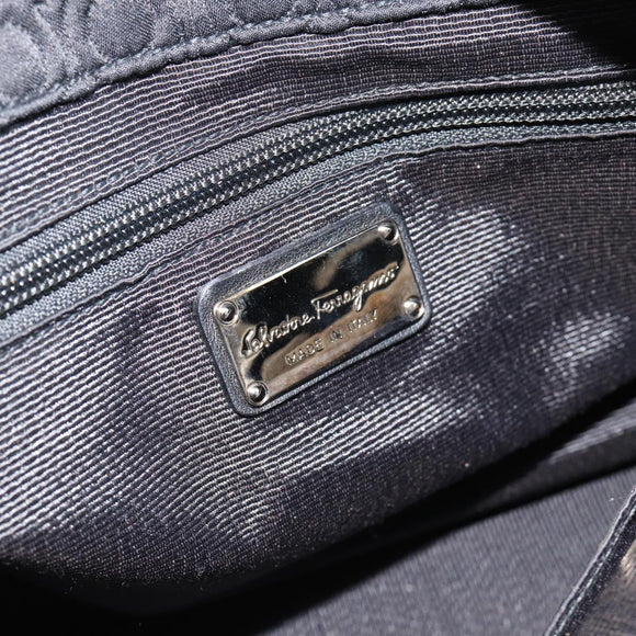 Salvatore Ferragamo Gancini Tote Bag Canvas Leather Black Silver Auth ka4727A