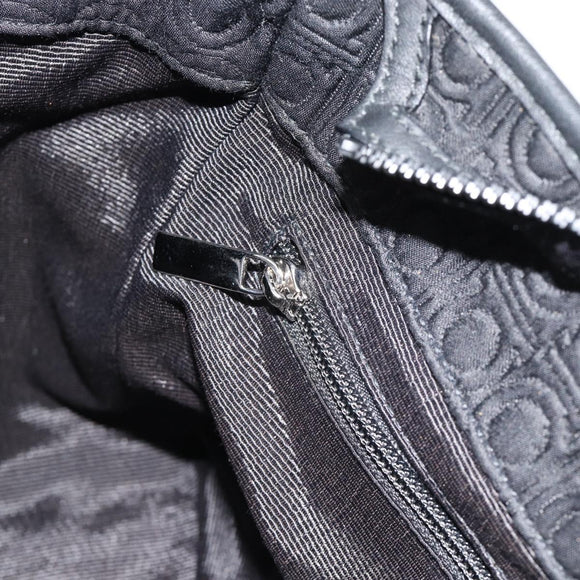 Salvatore Ferragamo Gancini Tote Bag Canvas Leather Black Silver Auth ka4727A