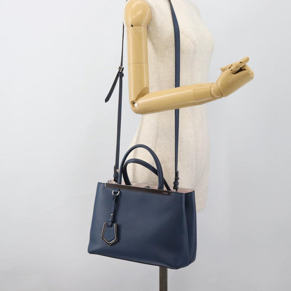 FENDI Petite To Jules Hand Bag Leather 2way Blue Silver Auth ka4735V