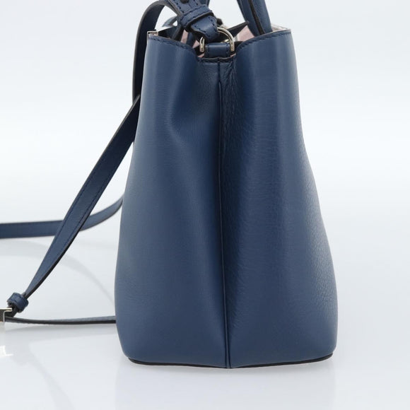 FENDI Petite To Jules Hand Bag Leather 2way Blue Silver Auth ka4735V
