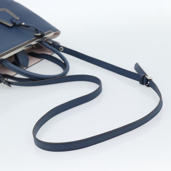 FENDI Petite To Jules Hand Bag Leather 2way Blue Silver Auth ka4735V