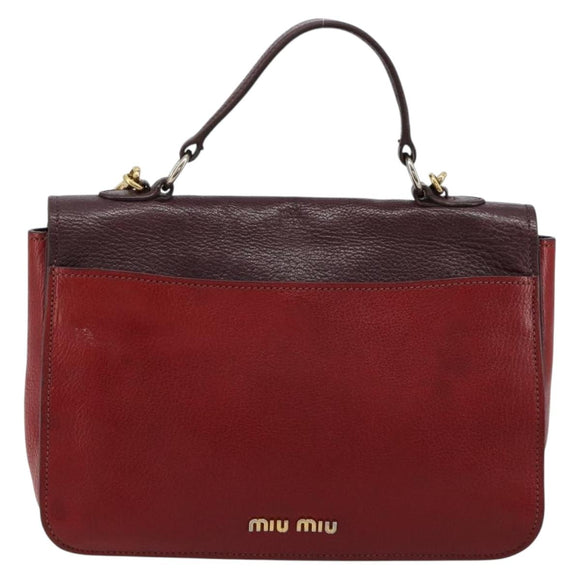 Miu Miu Hand Bag Leather 2way Red Gold Auth ka4739A