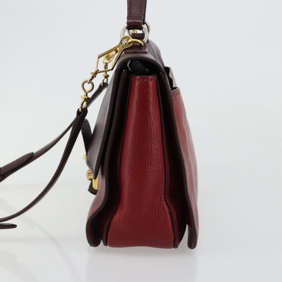 Miu Miu Hand Bag Leather 2way Red Gold Auth ka4739A