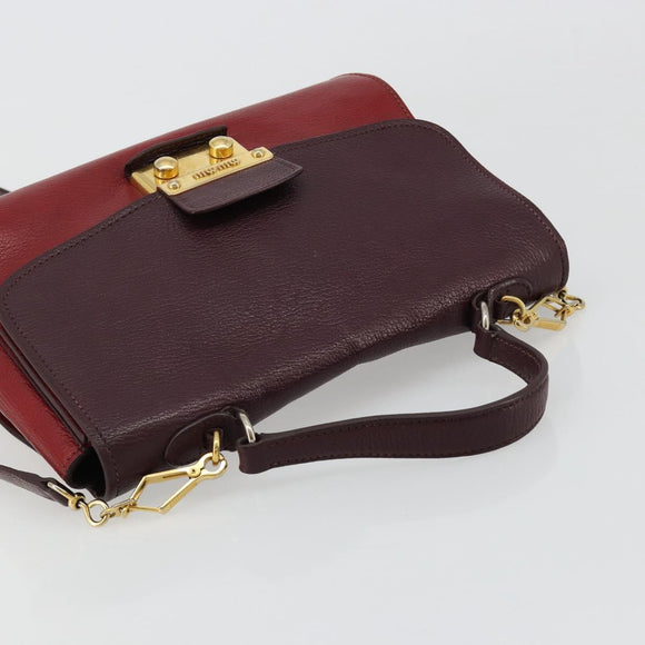 Miu Miu Hand Bag Leather 2way Red Gold Auth ka4739A