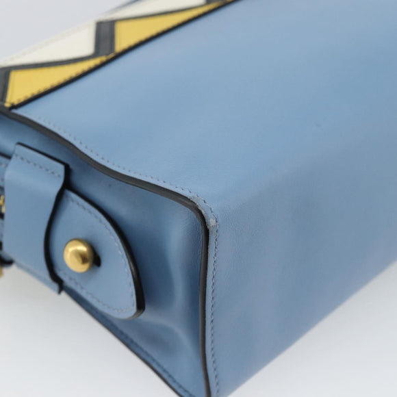 PRADA Shoulder Bag Leather Light Blue Gold Auth ka4742M