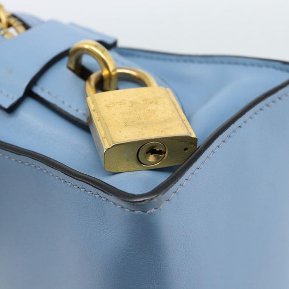 PRADA Shoulder Bag Leather Light Blue Gold Auth ka4742M