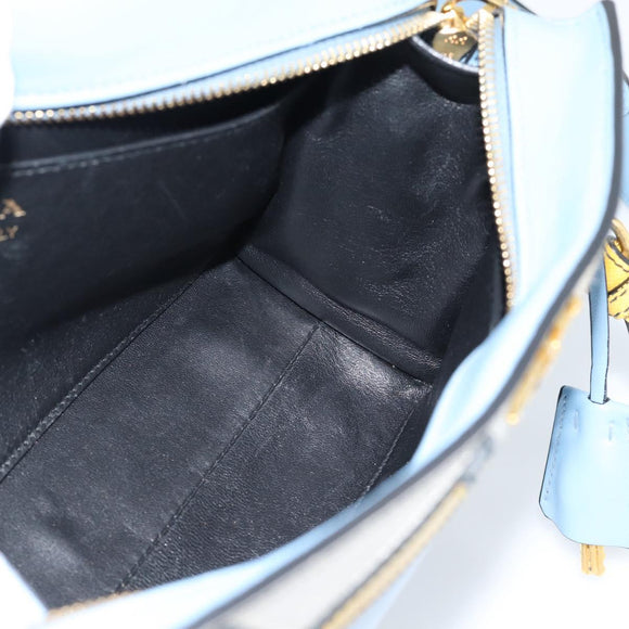 PRADA Shoulder Bag Leather Light Blue Gold Auth ka4742M