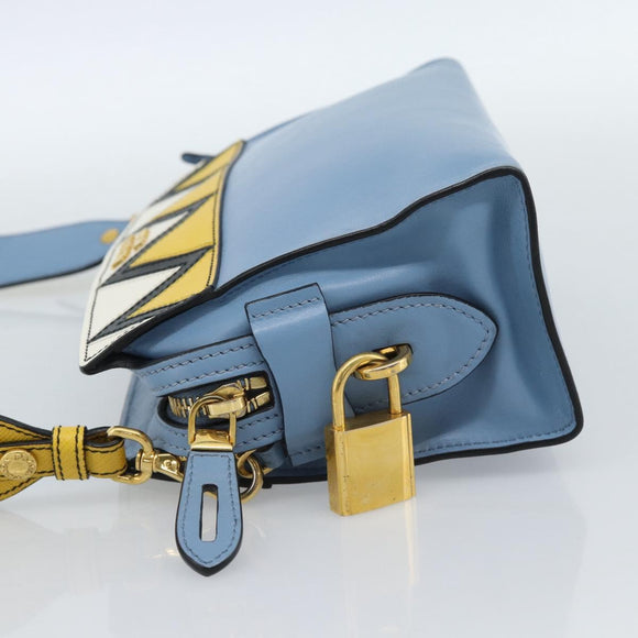 PRADA Shoulder Bag Leather Light Blue Gold Auth ka4742M
