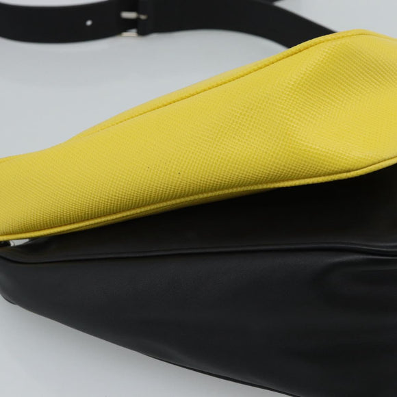 PRADA Triangle Shoulder Bag Leather Black Yellow Auth ka4743SM