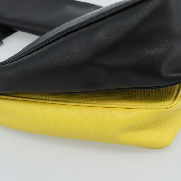 PRADA Triangle Shoulder Bag Leather Black Yellow Auth ka4743SM