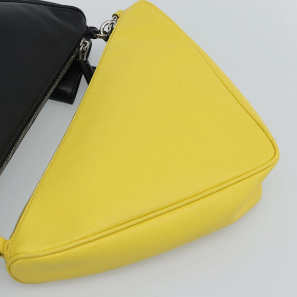 PRADA Triangle Shoulder Bag Leather Black Yellow Auth ka4743SM