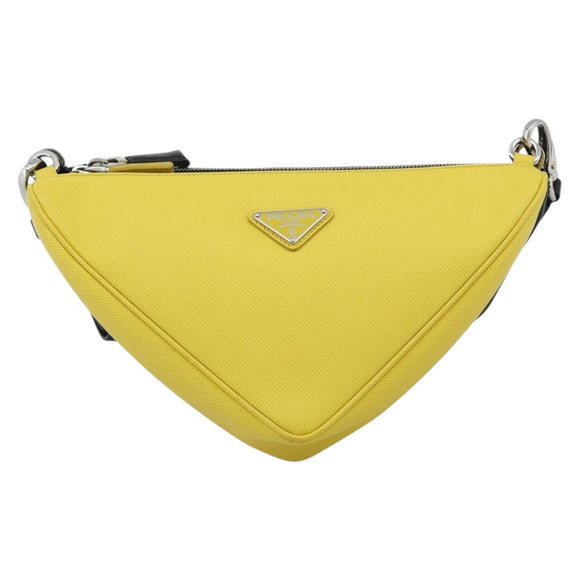 PRADA Triangle Shoulder Bag Leather Black Yellow Auth ka4743SM