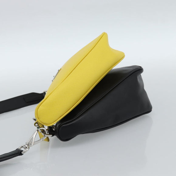 PRADA Triangle Shoulder Bag Leather Black Yellow Auth ka4743SM