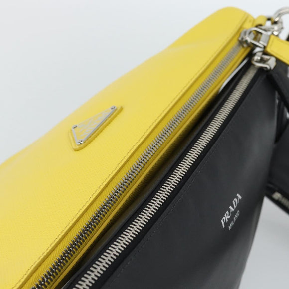PRADA Triangle Shoulder Bag Leather Black Yellow Auth ka4743SM