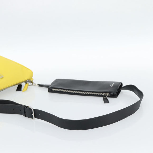 PRADA Triangle Shoulder Bag Leather Black Yellow Auth ka4743SM