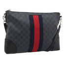GUCCI GG Supreme Sherry Line Shoulder Bag PVC Black Red Navy 474139 Auth ka4744V-1