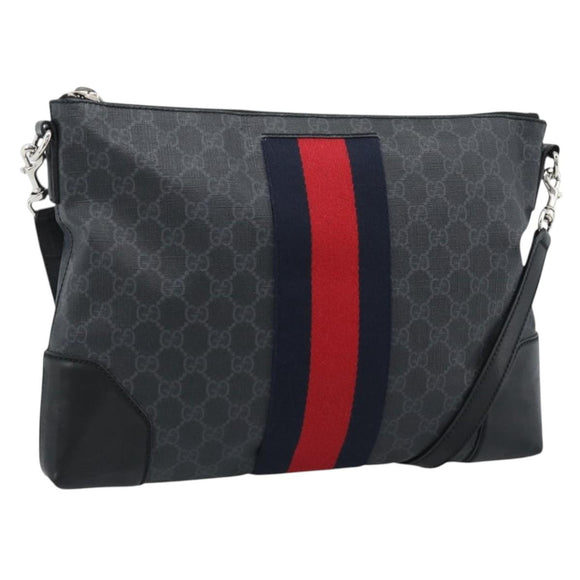 GUCCI GG Supreme Sherry Line Shoulder Bag PVC Black Red Navy 474139 Auth ka4744V