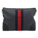 GUCCI GG Supreme Sherry Line Shoulder Bag PVC Black Red Navy 474139 Auth ka4744V-2