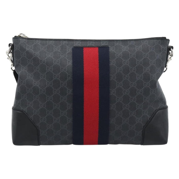 GUCCI GG Supreme Sherry Line Shoulder Bag PVC Black Red Navy 474139 Auth ka4744V