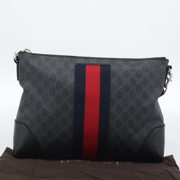 GUCCI GG Supreme Sherry Line Shoulder Bag PVC Black Red Navy 474139 Auth ka4744V