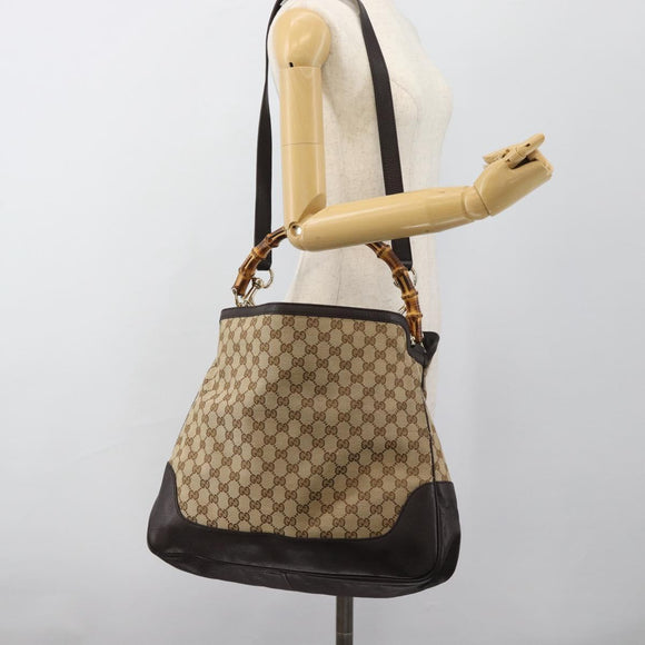 GUCCI Bamboo GG Canvas Hand Bag 2way Beige Gold 282315 Auth ka4747V