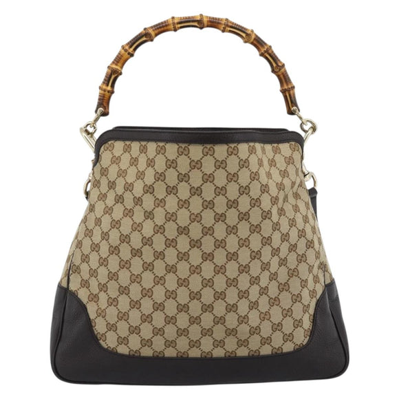GUCCI Bamboo GG Canvas Hand Bag 2way Beige Gold 282315 Auth ka4747V
