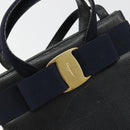 Salvatore Ferragamo Vala Hand Bag Leather 2way Navy Gold Auth ka4752-18